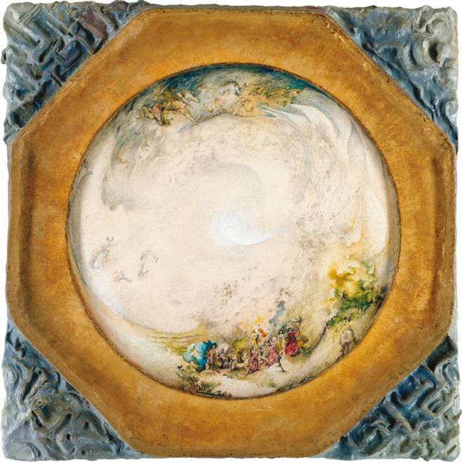 Der Zug des Dionysos, 1974, Mischtechnik auf Karton, 73 × 73 cm