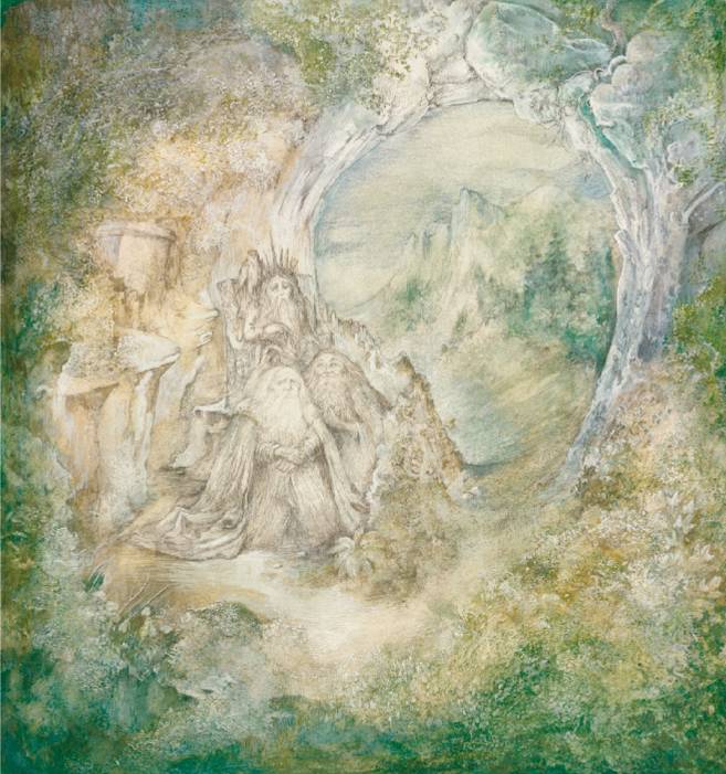 Die Herren des Granatberges, 1979, Mischtechnik auf Karton, 45 × 40 cm