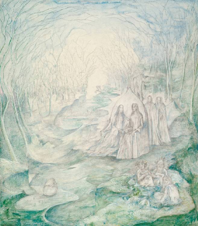 Elbenwald, 1977, Mischtechnik auf Karton, 45 × 38 cm