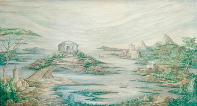 Widdertempel, 1982, Öl auf Leinwand, 135 × 255 cm