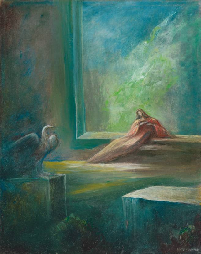 Besuch eines Vogels, 2008, Öl auf Leinwand, 30 × 24 cm