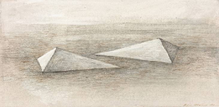 Raumblock, 1989, Sepiazeichnung, 8 × 16 cm