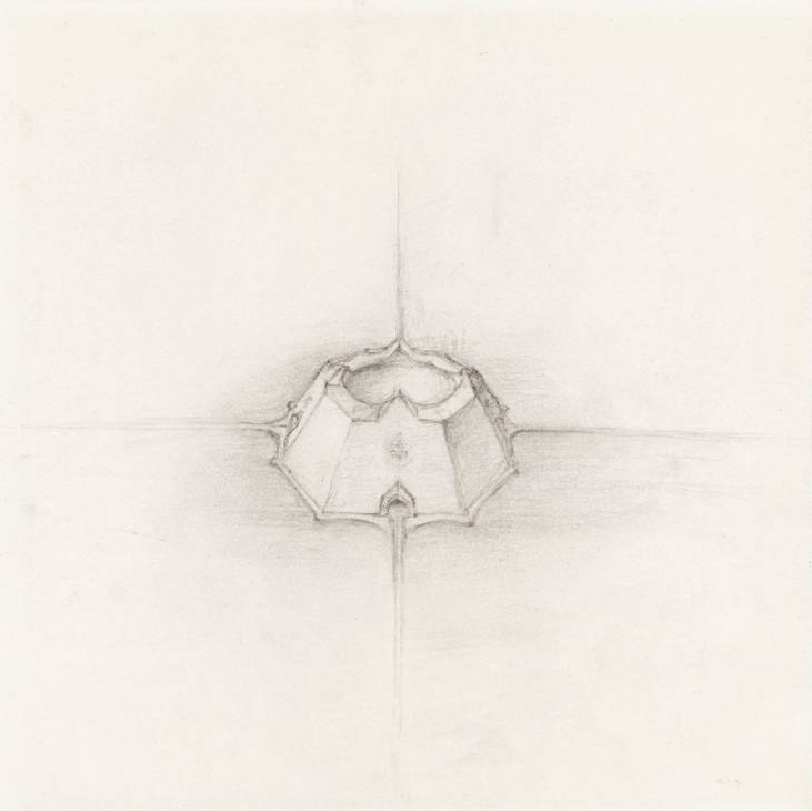 Oktogonaler Tempel, 1977, Bleistiftzeichnung, 27,5 × 27,5 cm