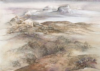 Landschaft bei Pomaia, 1988, Sepiazeichnung, 22 × 30,5 cm