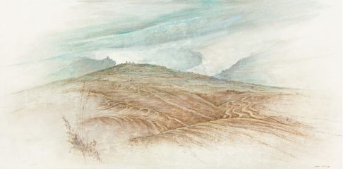Ansicht von Volterra, 1988, Sepiazeichnung, 22 × 44,5 cm