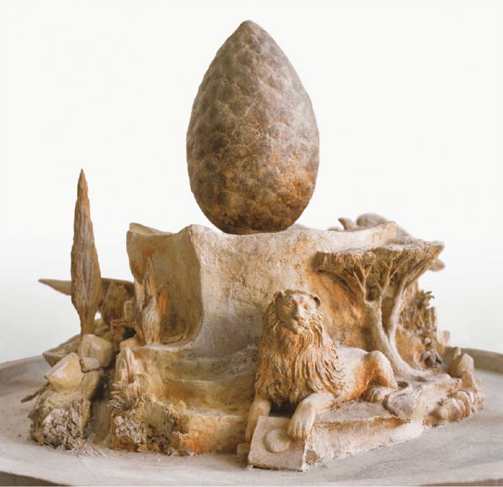 Brunnenmodell (Detail) für einen projektierten Brunnen am St.Ulrichs Platz, Augsburg, 1986, Ton, 54 × 92 cm