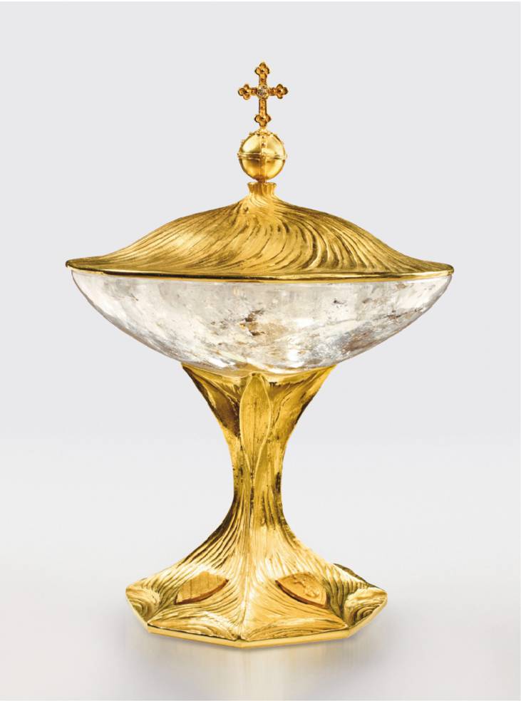 Der »Reichserbküchenmeister-Kelch«, 2006, Höhe: 32 cm, Durchmesser der Schale: 22 cm, Silber, feuervergoldet, Bergkristall; Goldschmiedearbeiten und Feuervergoldung: Markus Engert, Würzburg, Martina Dattinger und Jean Ihmt, Linz; Steinschliff: Helmut Wolf, Idar-Oberstein